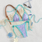 Damen Triangel-Bikini mit Karomuster und raffinierten Bindändern