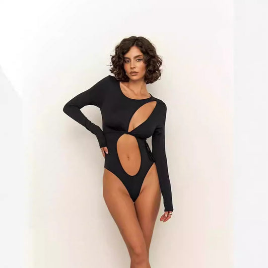 Damen Einteiliger Badeanzug mit innovativem Cut-Out und langem Arm R&B