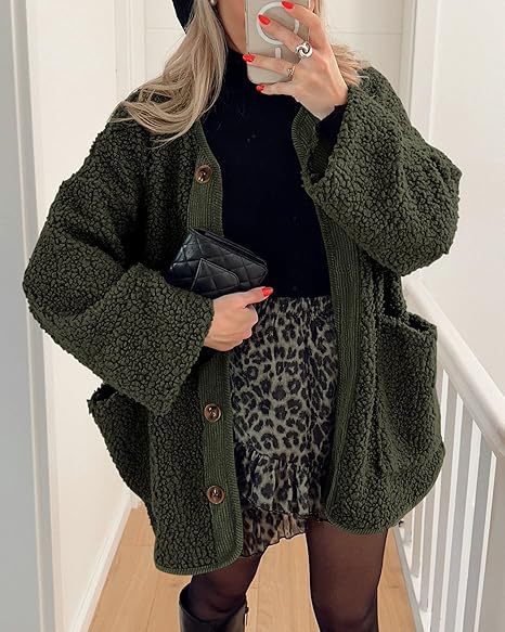Damen kuschelige Teddyjacke mit farblich abgestimmtem Kragen R&B