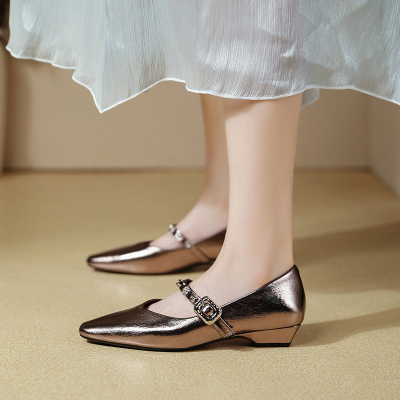Damen Elegante Ballerinas mit verziertem Riemen