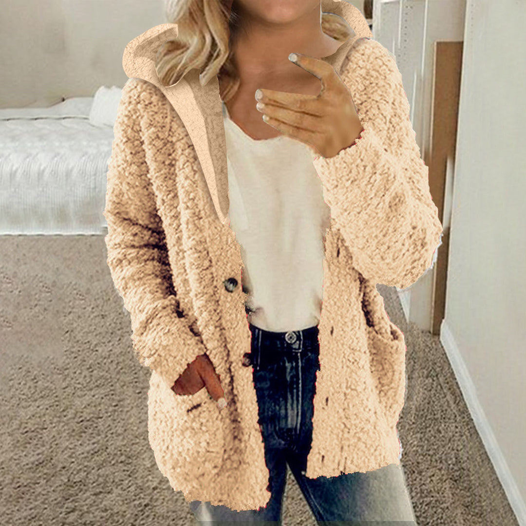 Damen kuschelige Fleecejacke mit Kapuze und praktischen Taschen R&B
