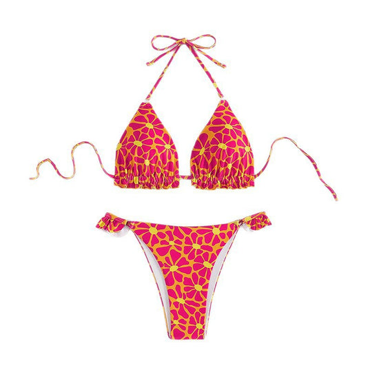 Damen Triangel-Bikini mit verspieltem Blumenmuster und Rüschendetails R&B