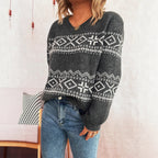 Damen gemütlicher Strickpullover mit traditionellem Muster R&B