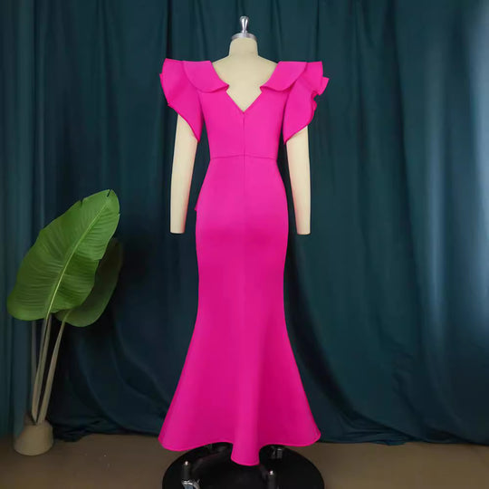 Damen elegantes Peplum-Abendkleid mit voluminösen Ärmeln R&B