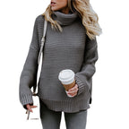Damen Grobstrickpullover mit hohem Kragen und überschnittenen Schultern R&B
