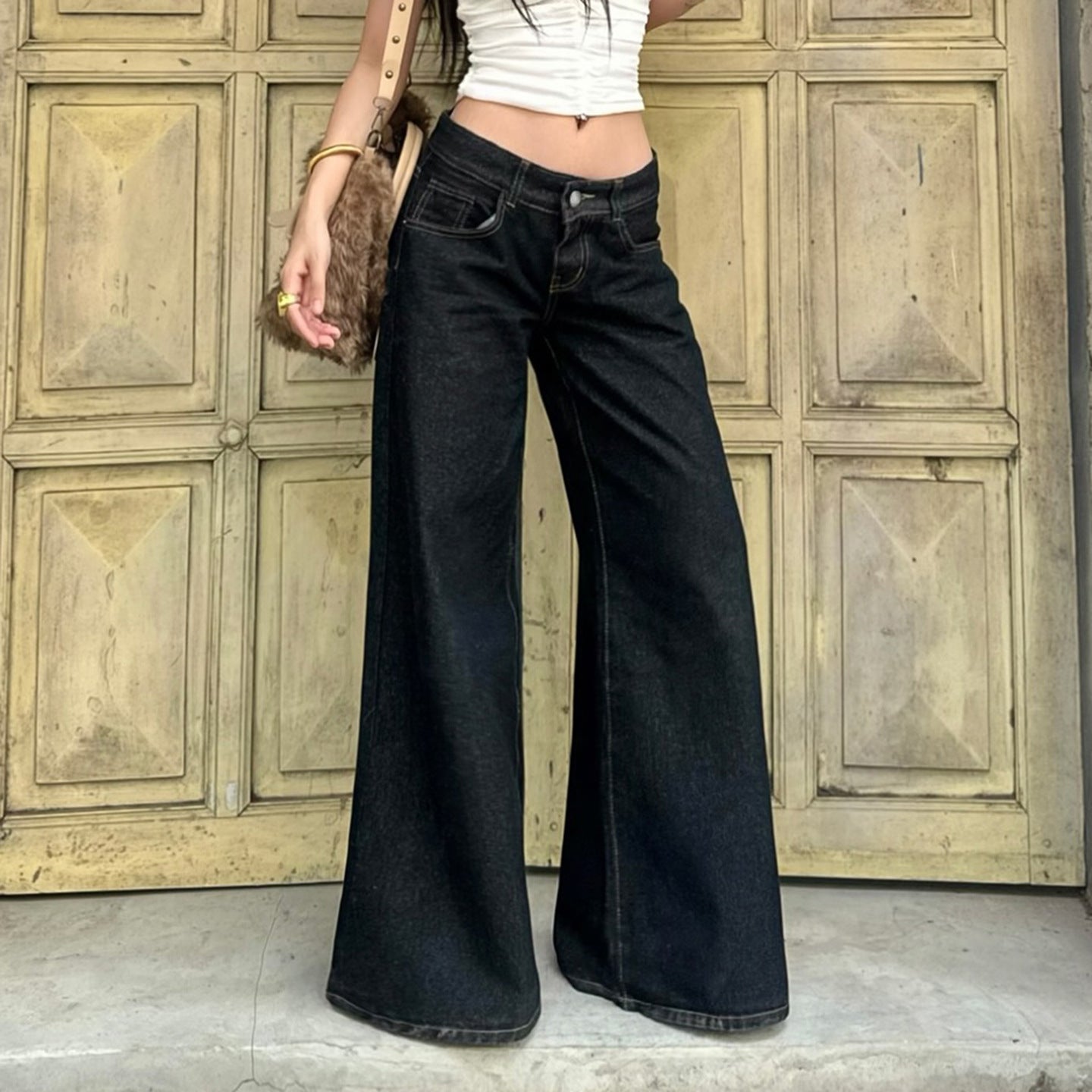 Damen Weitgeschnittene Jeans mit hohem Bund und eleganter Nahtführung R&B
