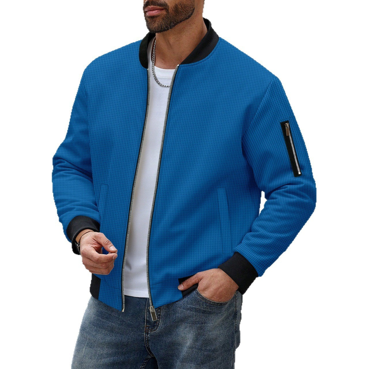 Herren lässige Bomberjacke mit innovativen Stoffstrukturen und praktischem Reißverschluss R&B