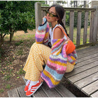 Damen Strickjacke mit voluminösen Ärmeln und farbverlaufendem Design R&B