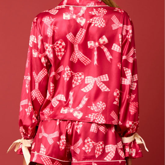 Damen Schlafanzug-Set mit festlichem Weihnachtsmotiv und eleganten Rüschendetails R&B