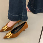 Damen elegante Slingback Pumps mit goldener Schnallenverzierung