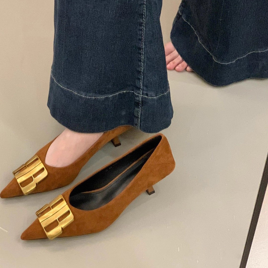 Damen elegante Slingback Pumps mit goldener Schnallenverzierung