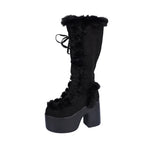 Damen Hohe Plateau Stiefel mit kuscheligem Kunstfell und modischem Schnürdesign R&B