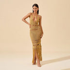 Damen Häkel-Strandkleid mit tiefem V-Ausschnitt und kreativem Cut-Out R&B