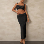 Damen Häkel-Bikini Set mit figurbetontem Oberteil und elastischem Rock R&B