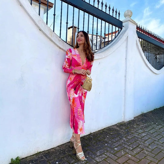 Damen Wickelkleid mit voluminösen Ärmeln und elegantem Design R&B