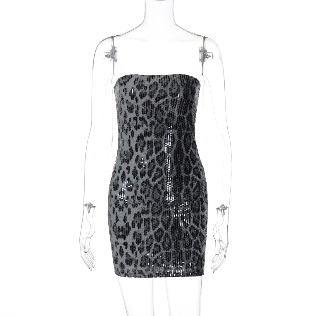Damen Glamouröses Minikleid im Leopardenmuster mit Glitzereffekten R&B
