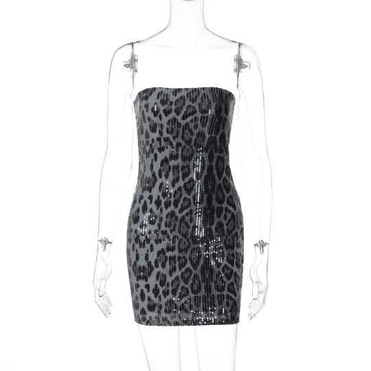 Damen Glamouröses Minikleid im Leopardenmuster mit Glitzereffekten R&B