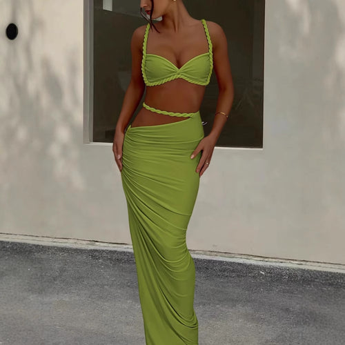 Damen Strandbekleidungs-Set mit geflochtenem Oberteil und elegantem Wickelrock R&B