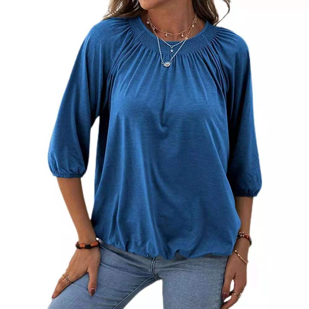 Damen leichtes Blusenshirt mit romantischem Puffärmel und lässigem Schnitt R&B