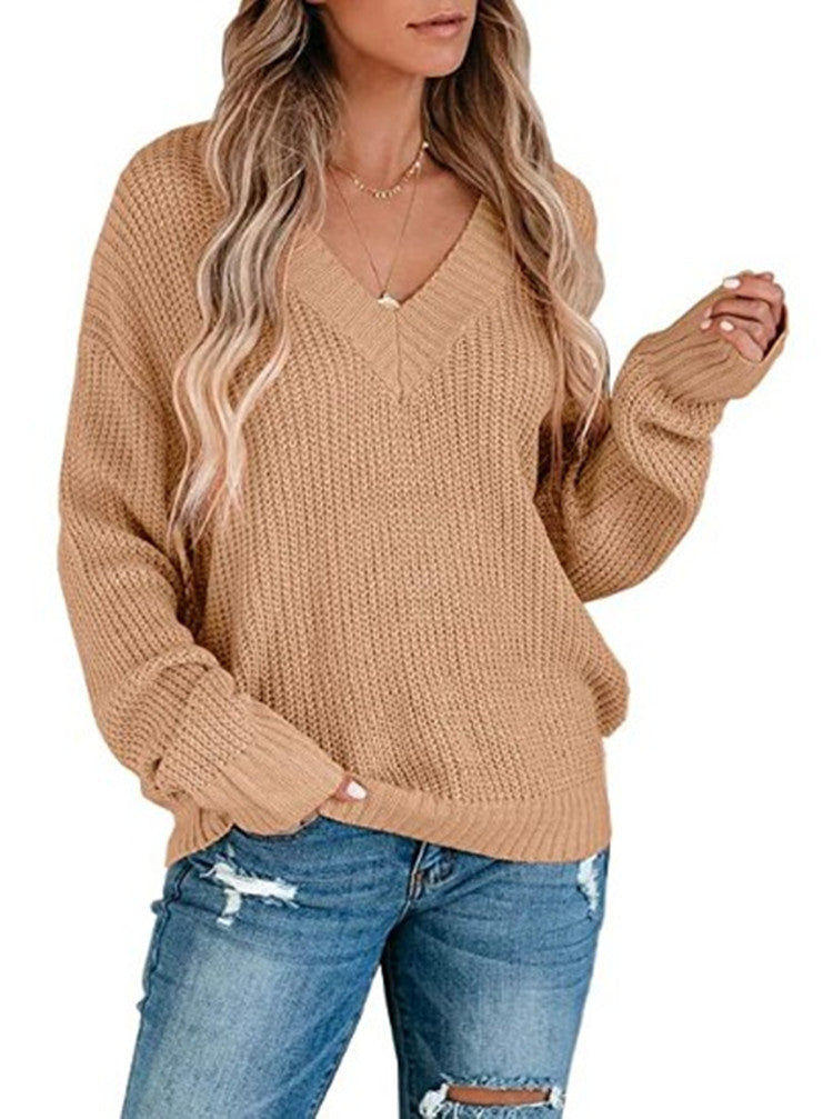 Damen V-Ausschnitt Strickpullover mit strukturiertem Muster und oversized Fit R&B