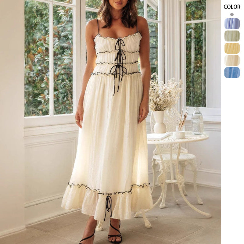 Damen Maxikleid mit Rüschendetails und verstellbaren Trägern R&B