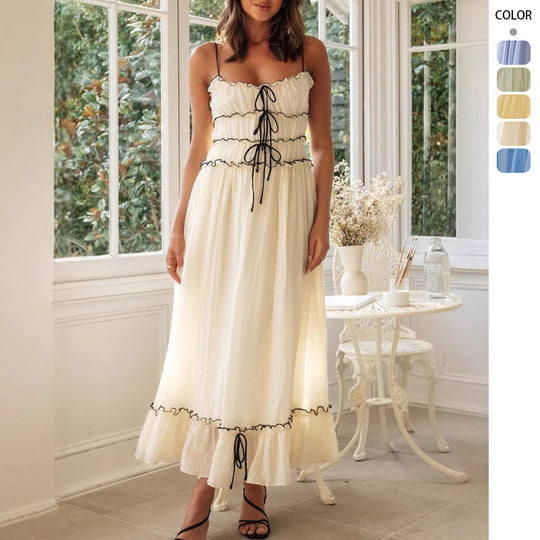 Damen Maxikleid mit Rüschendetails und verstellbaren Trägern R&B