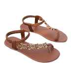 Damen Zehenstegsandalen mit geflochtenem Riemendesign und floralem Schmuck R&B