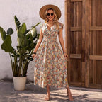 Damen Maxikleid mit fließendem Schnitt und Rüschen R&B