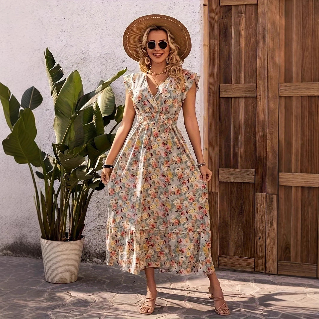Damen Maxikleid mit fließendem Schnitt und Rüschen R&B
