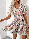 Damen Wickelkleid mit floralen Mustern und Rüschendetails R&B
