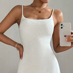 Damen Maxikleid mit zarten Trägern und raffinierter Rippstruktur R&B