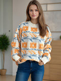Damen Strickpullover mit floralem Muster und lässigem Schnitt R&B