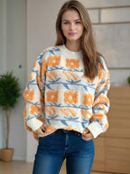 Damen Strickpullover mit floralem Muster und lässigem Schnitt R&B