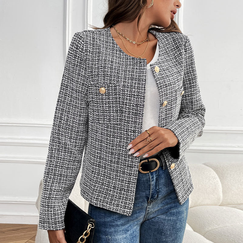 Damen Elegante Tweedjacke mit doppelter Knopfleiste und strukturiertem Gewebe R&B