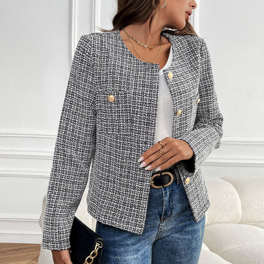 Damen Elegante Tweedjacke mit doppelter Knopfleiste und strukturiertem Gewebe R&B
