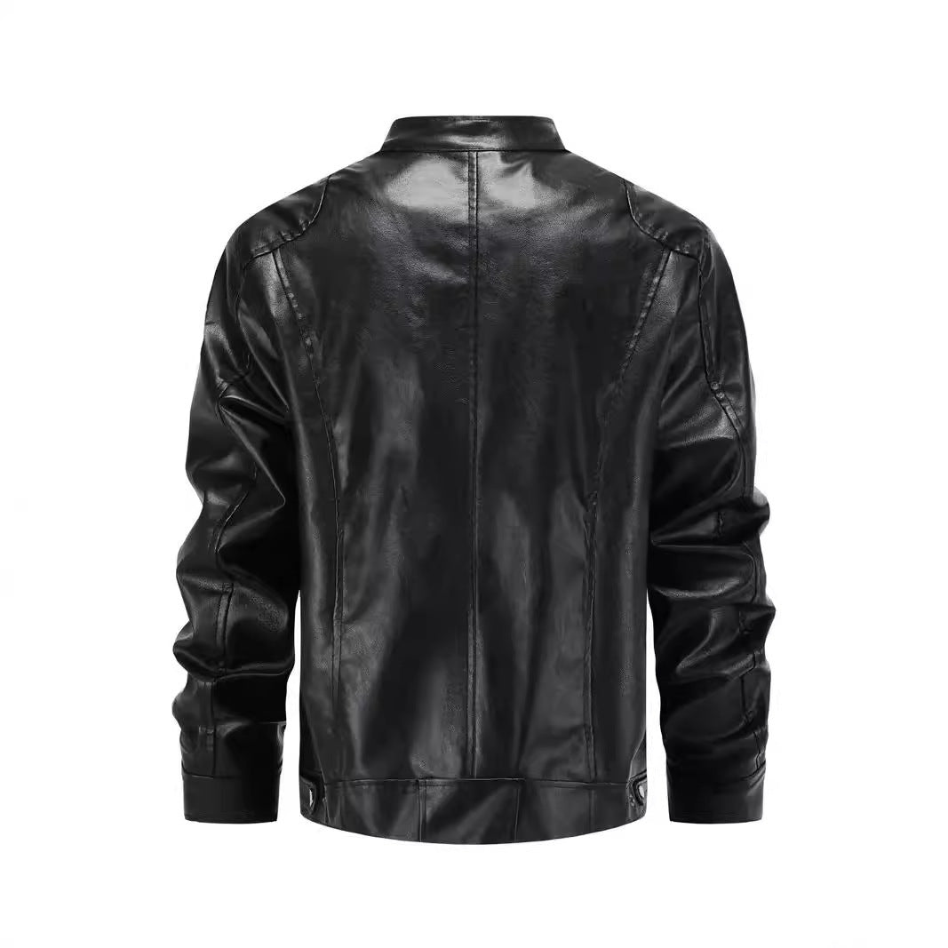 Herren Kunstlederjacke mit modernem Stehkragen R&B