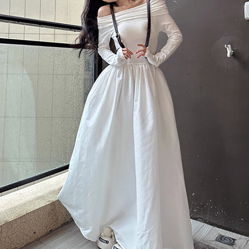 Damen elegantes Off-Shoulder Maxikleid mit modernen Trägerdetails R&B