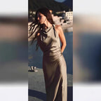 Damen Satin Maxikleid mit tiefem Rückenausschnitt