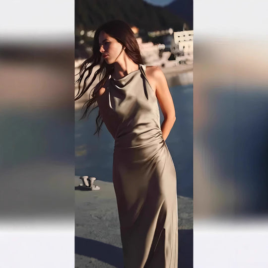 Damen Satin Maxikleid mit tiefem Rückenausschnitt