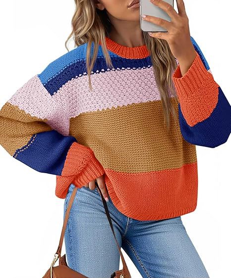 Damen Grobstrickpullover mit Farbblockdesign und oversized Schnitt R&B