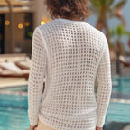 Herren nan luftiger durchbrochener Strickpullover mit quadratischem Netzmuster und Rundhalsausschnitt R&B