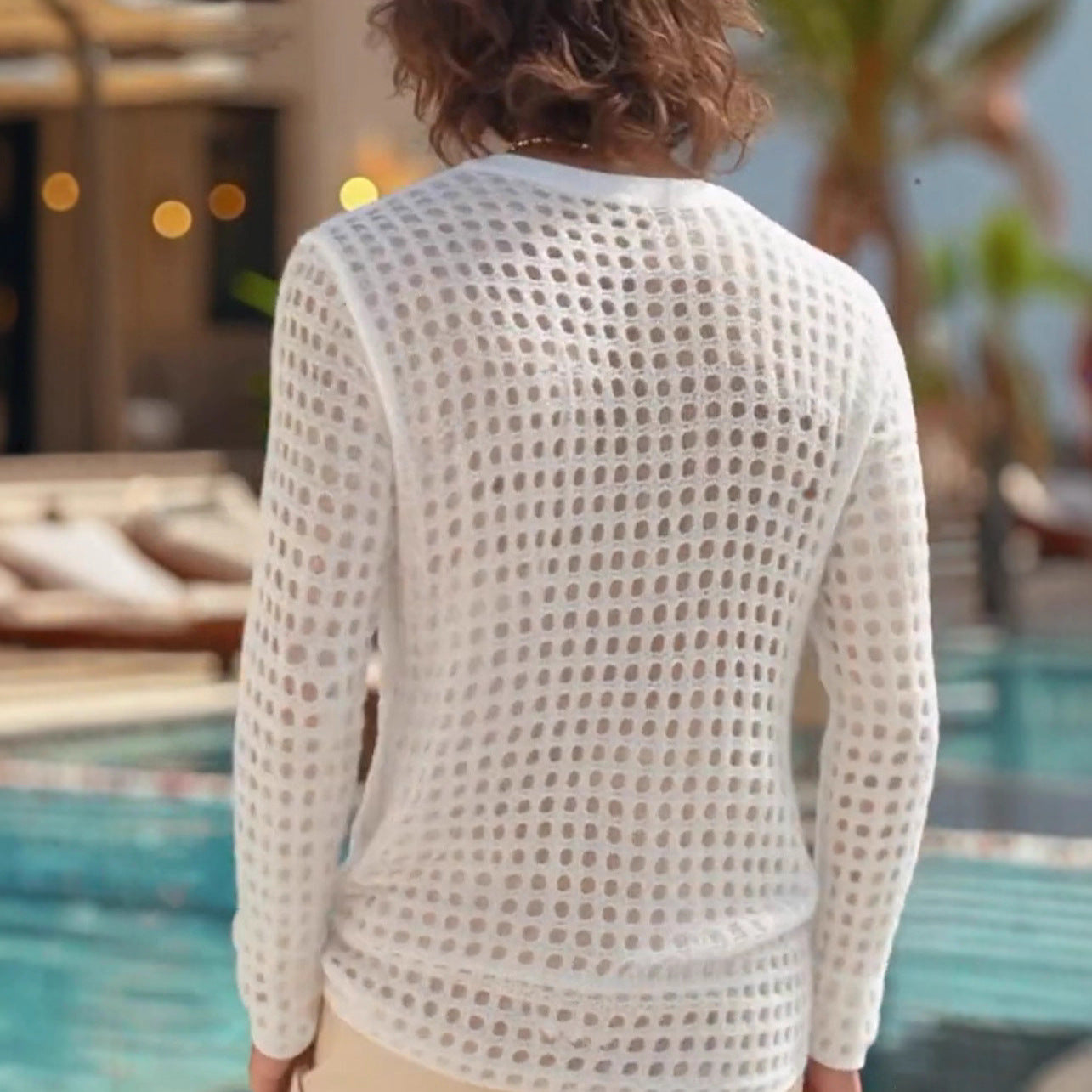 Herren nan luftiger durchbrochener Strickpullover mit quadratischem Netzmuster und Rundhalsausschnitt R&B