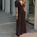 Damen Jumpsuit mit voluminösen Ärmeln und elegantem V-Ausschnitt R&B