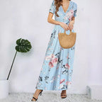 Damen Maxikleid mit tiefem V-Ausschnitt und floralem Design R&B