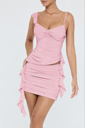 Damen Rüschendes Mini-Kleid mit verstellbaren Spaghetti-Trägern und figurformendem Schnitt
