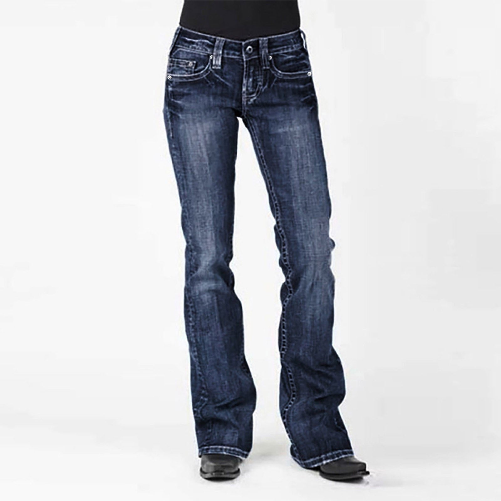 Damen elegante Bootcut Jeans mit hohem Bund und dezenter Waschung