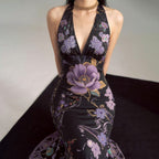 Damen Elegantes Maxikleid mit floralem Design und tiefem V-Ausschnitt R&B