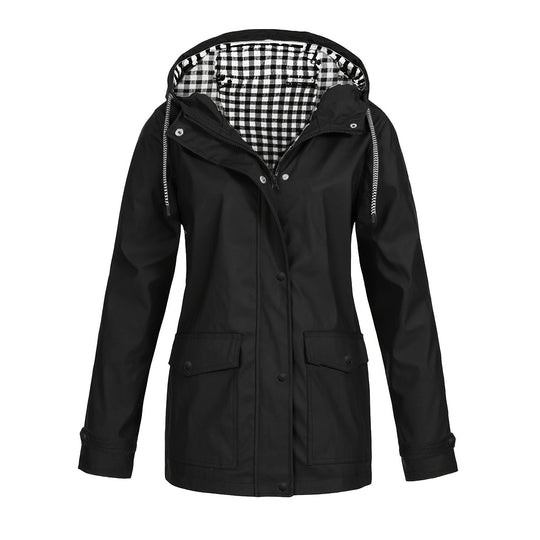Damen modische Regenjacke mit kontrastierendem Innenfutter und praktischen Taschen R&B
