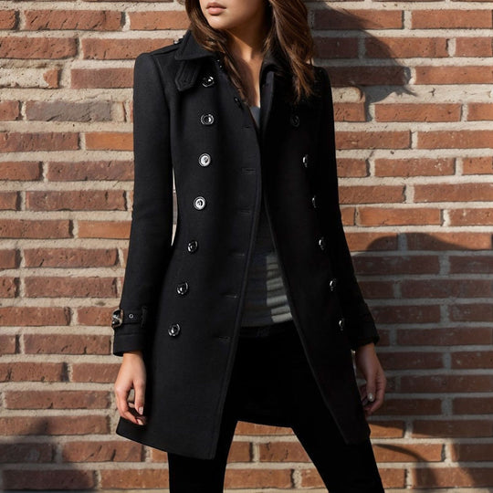 Damen stylischer Wollmantel mit doppelter Knopfleiste R&B
