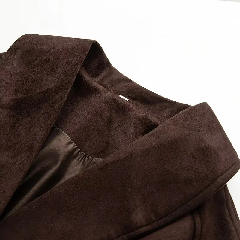Damen elegante Übergangsjacke mit Bindegürtel und schmeichelndem Revers R&B